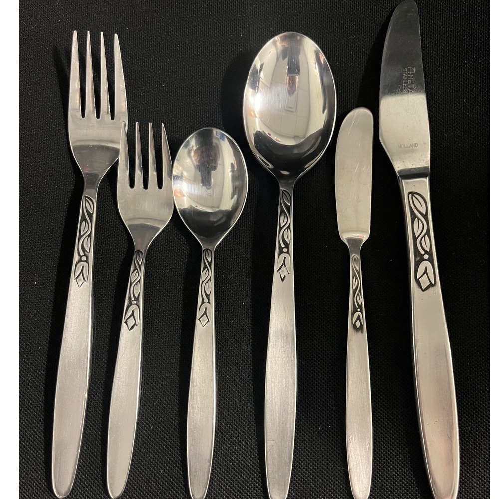 Mid Century Tulip Time Stainless Steel Amefa Holland 6 pc‎ place setting